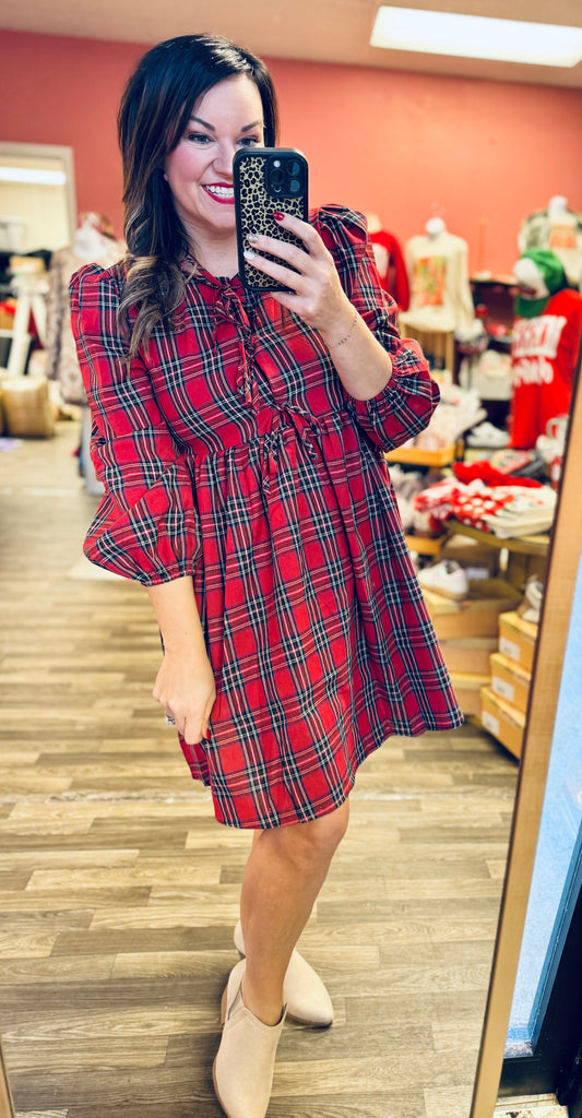 Green / Red Plaid Dress