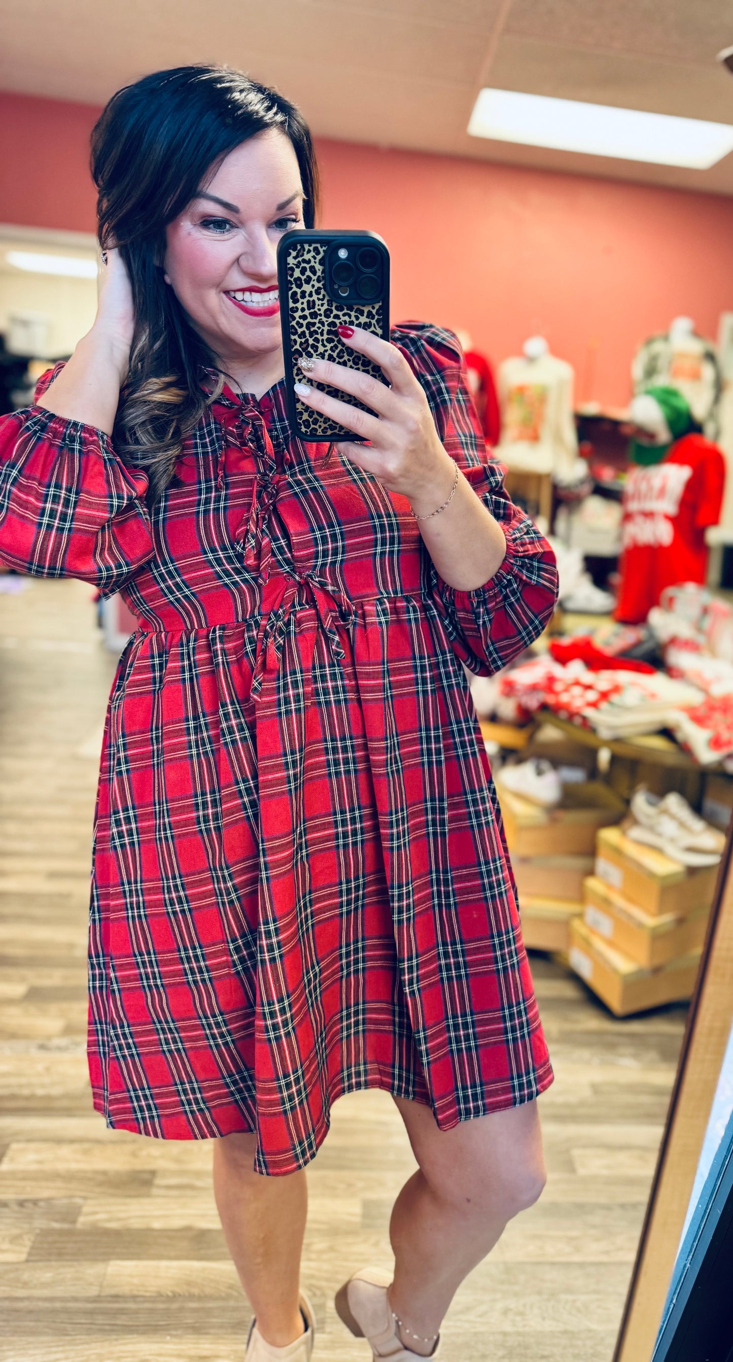 Green / Red Plaid Dress