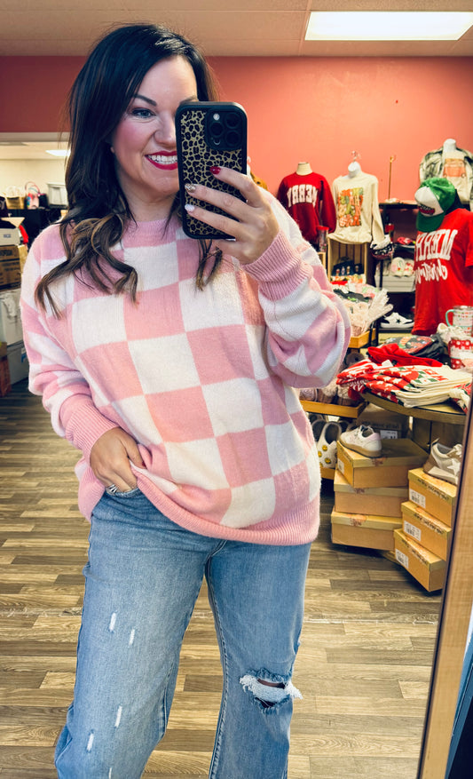 Pink checkered sweater