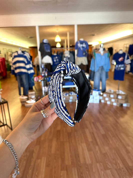 Blue & White Sequins Headband