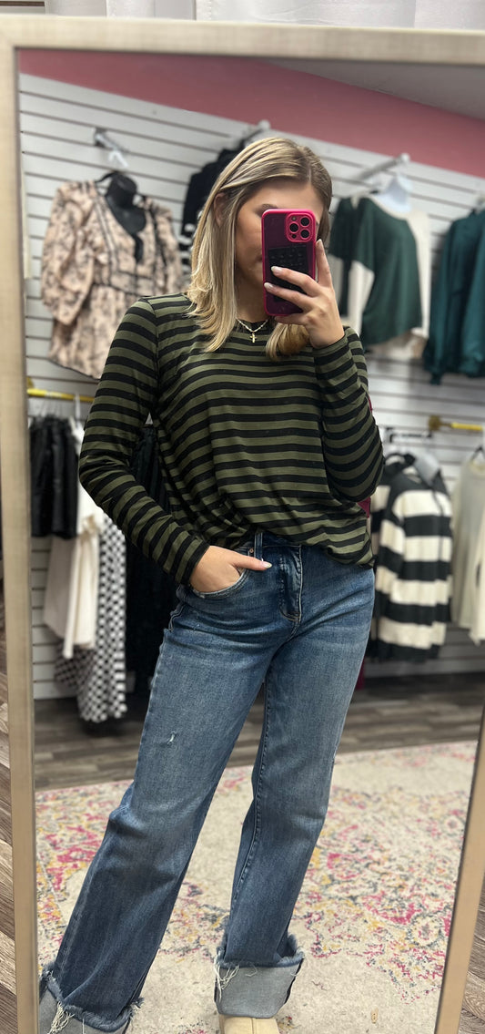 Olive striped top