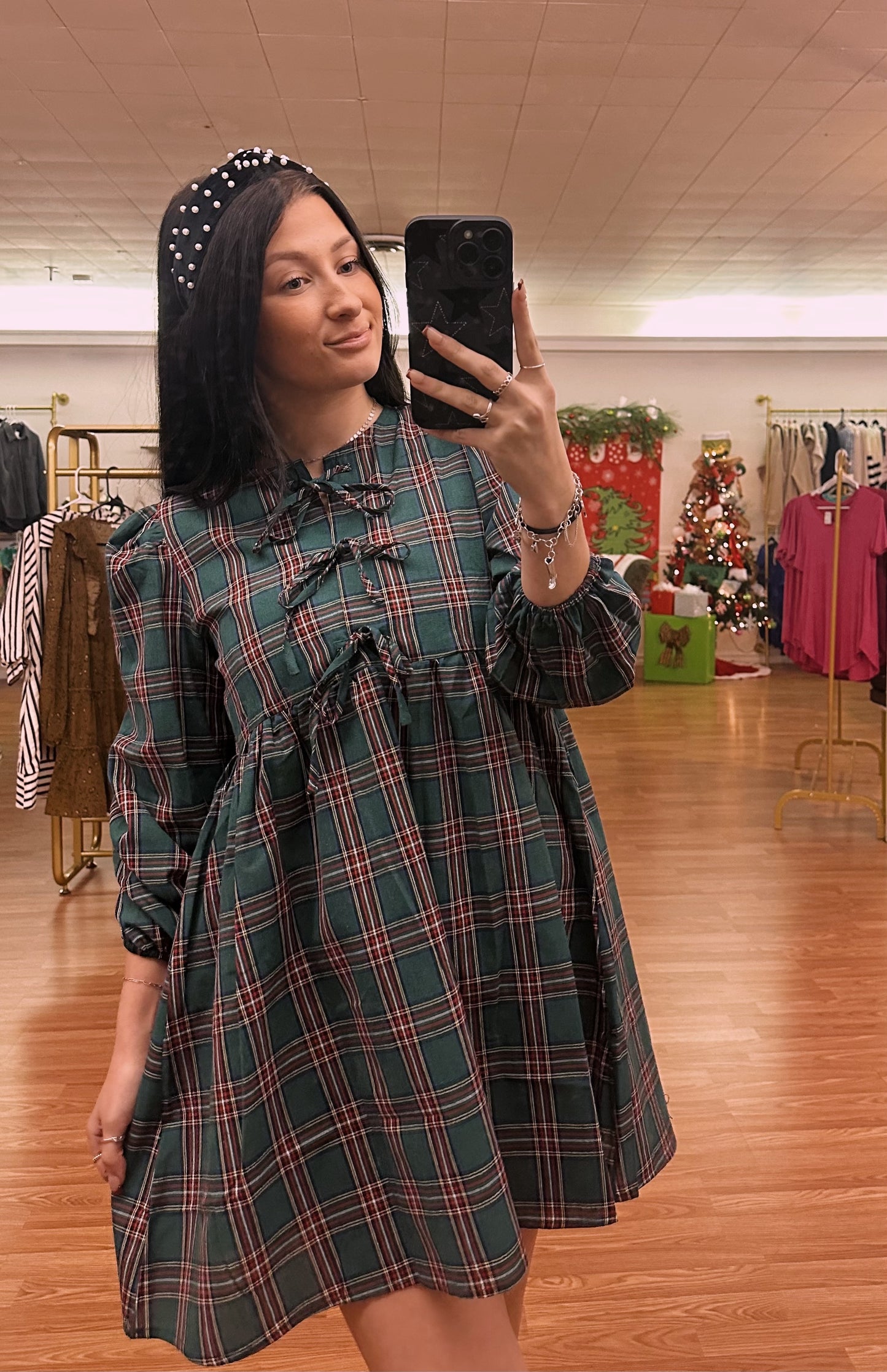 Green / Red Plaid Dress