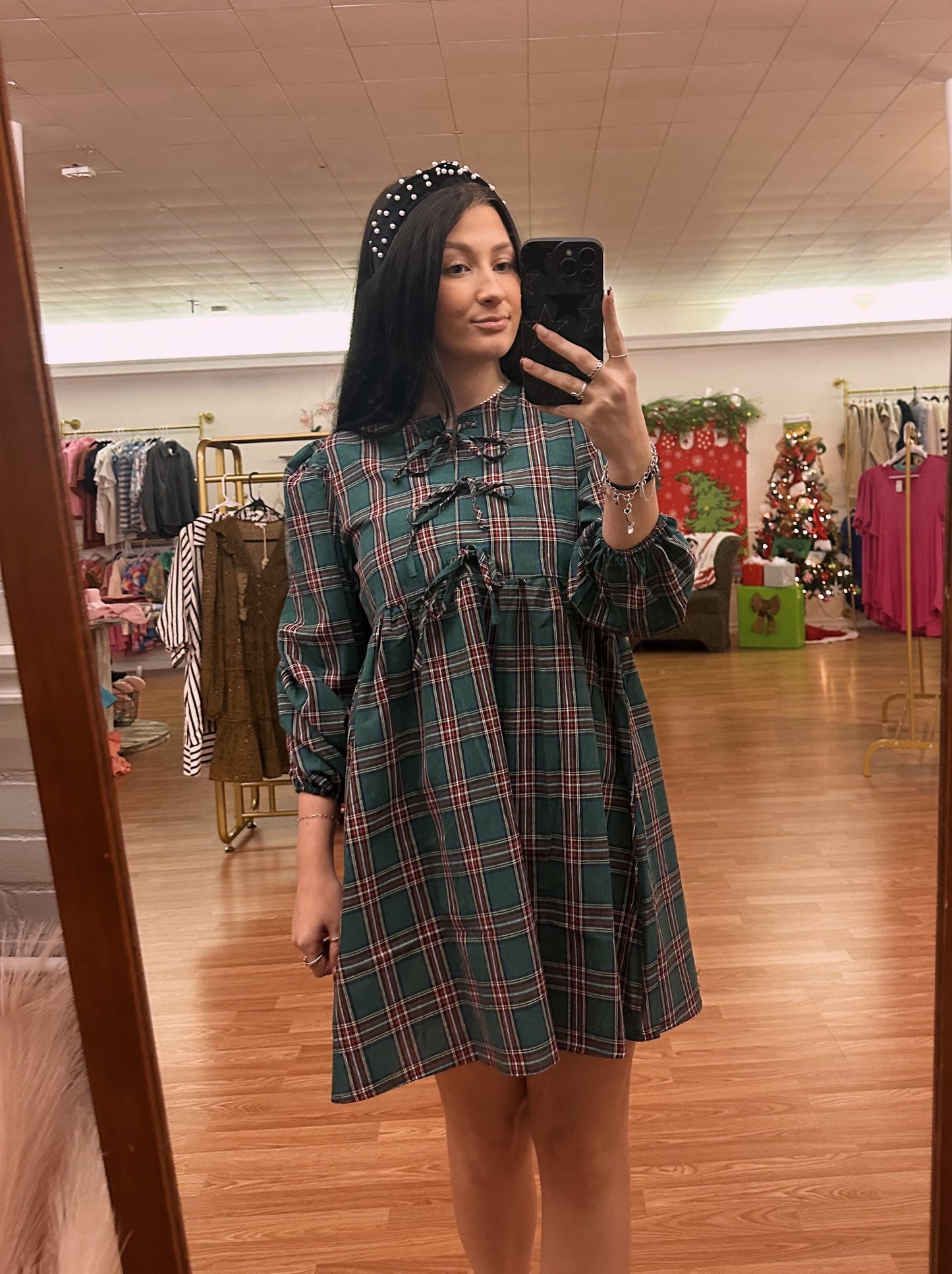 Green / Red Plaid Dress