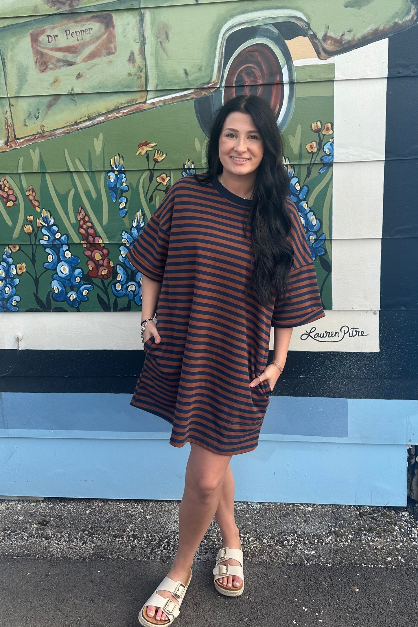 Navy and Chocolate Striped Dress