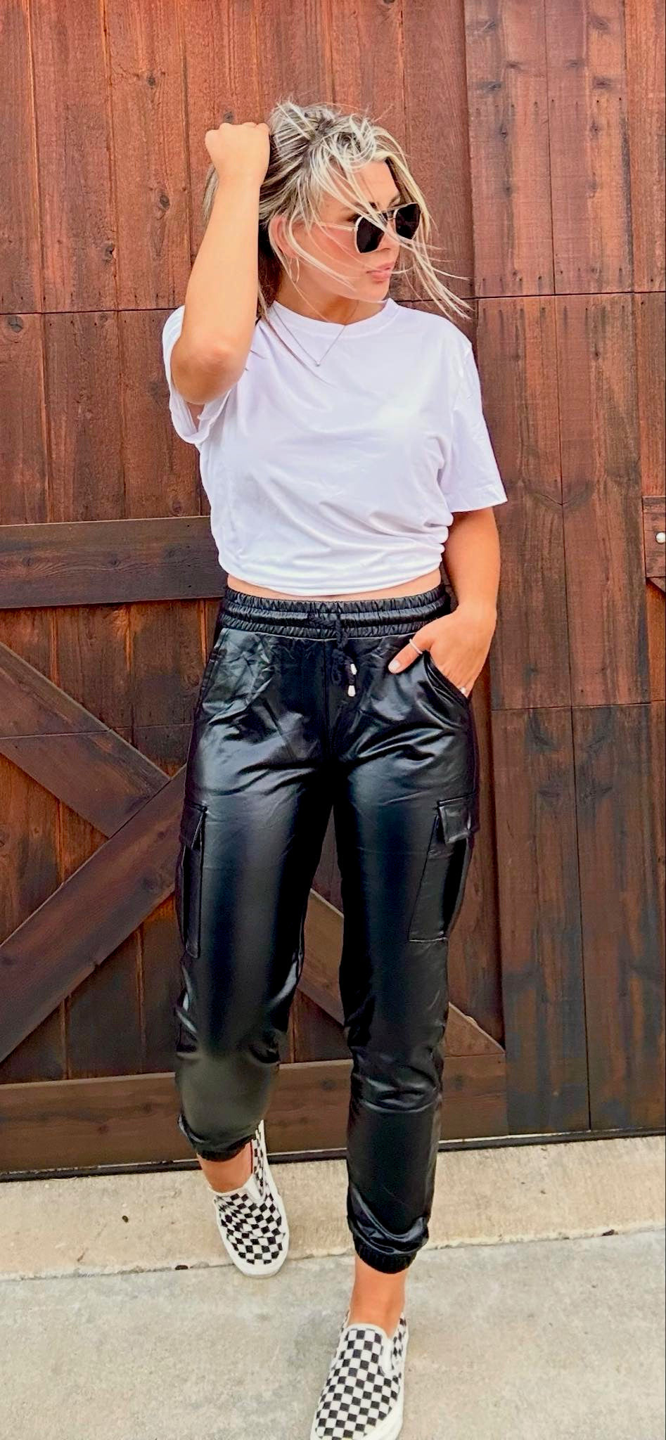 Black leather cargo Pants