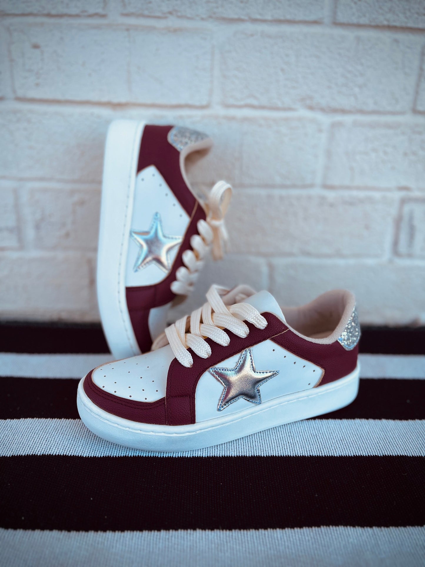 Kids Maroon Star Sneakers